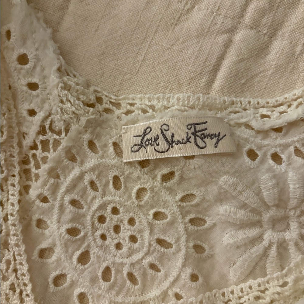 LoveShackFancy White Eyelet Lace V-Neck Women's Top - Picture 3 of 7